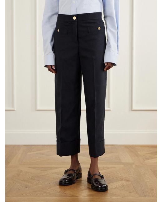 Thom Browne Blue Virgin Wool-Twill Straight-Leg Cropped Pants