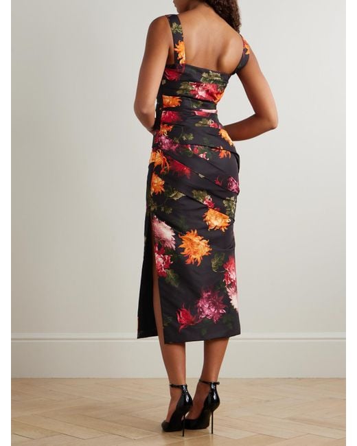 Carolina Herrera White Midikleid Aus Faille Mit Blumenprint Und Falten