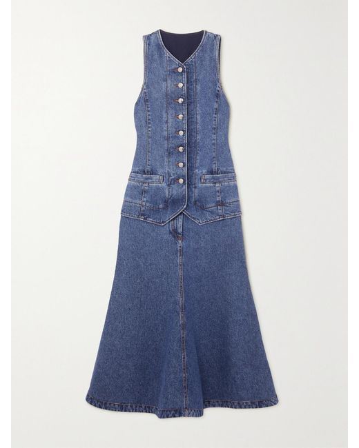 Chloé Blue Net Sustain Flared Recycled-Denim Midi Dress