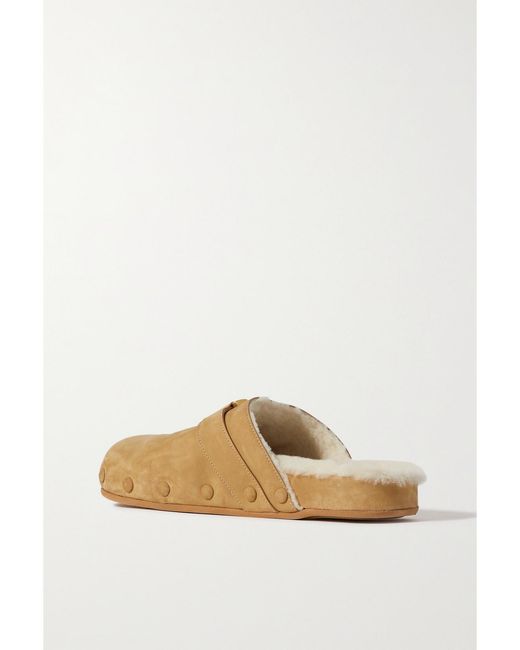 Chloé Yellow Marcie Embellished Shearling-Lined Nubuck Slippers