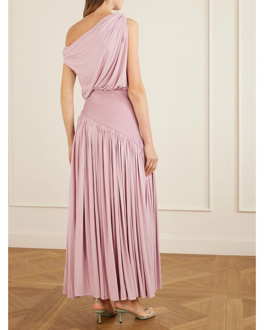 Abadia Pink Gwen Asymmetric Draped Jersey-Trimmed Stretch-Bamboo Maxi Dress