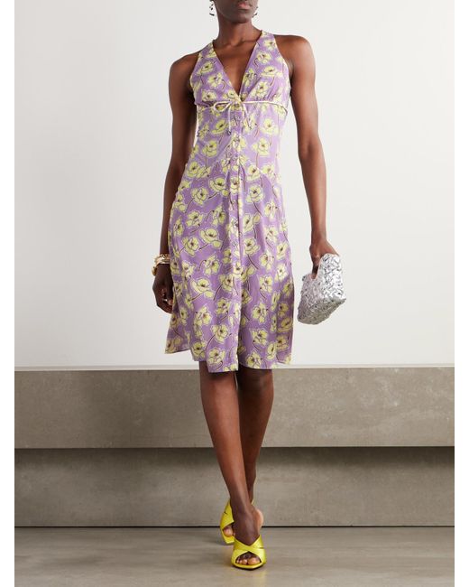 Versace Pink Midikleid Aus Georgette Aus Einer Seidenmischung Mit Blumenprint Und Bindegürtel