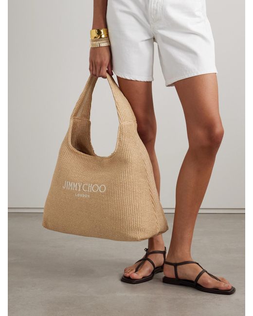 Jimmy Choo Natural Embroidered Raffia Tote