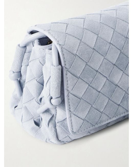 Bottega Veneta Blue Notturno Intrecciato Suede Shoulder Bag