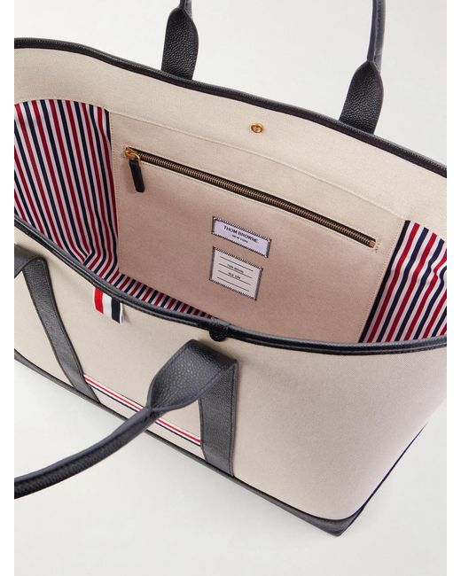 Thom Browne Natural Tool Leather And Grosgrain-Trimmed Canvas Tote