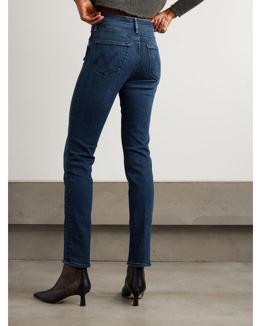 Mother Blue The Rascal Skimp High-Rise Slim-Leg Jeans