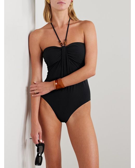 Zimmermann Black Wylie Draped Halterneck Swimsuit