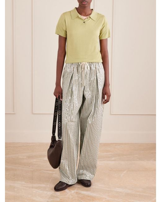 Twp White Pj Sequin-Trimmed Striped Cotton-Blend Wide-Leg Drawstring Pants