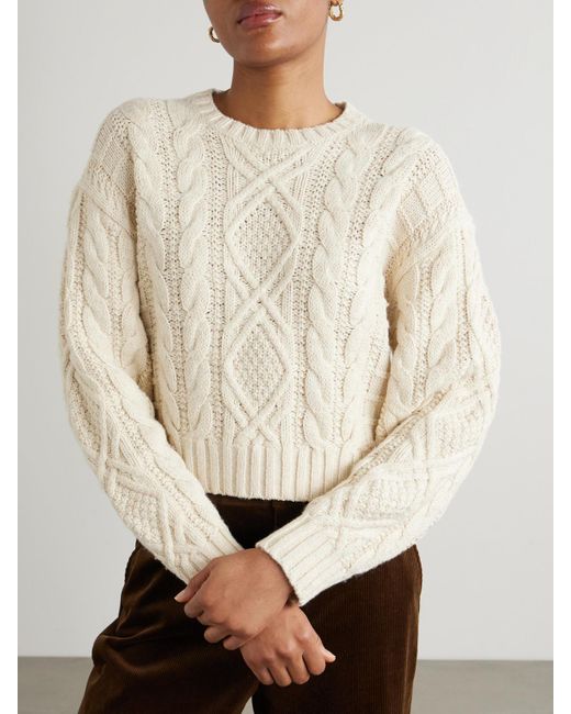 Polo Ralph Lauren Natural Verkürzter Zopfstrickpullover Aus Einer Mischung Aus Baumwolle, Wolle Und Hanf