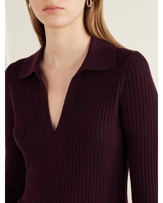 Joseph Purple Ribbed Wool-Blend Polo Sweater