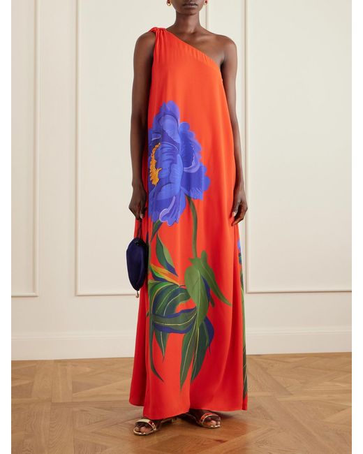 Borgo De Nor Red Lani Floral-Print Satin-Crepe Maxi Dress