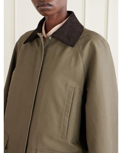Totême Natural Corduroy-Trimmed Cotton-Gabardine Coat