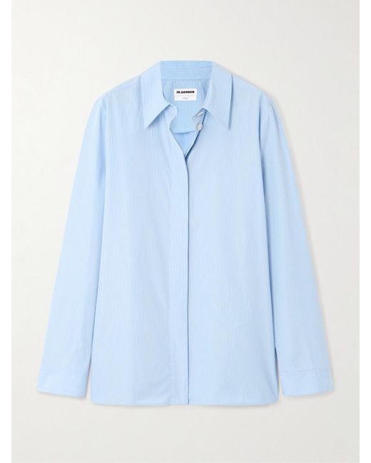 Jil Sander Blue Monday Embroidered Striped Cotton-Poplin Shirt