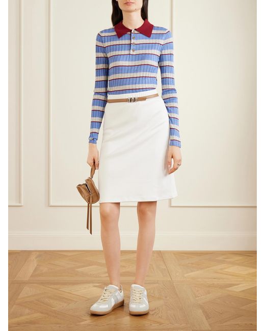 Brandon Maxwell Blue The Joni Striped Silk And Cashmere-Blend Polo Sweater