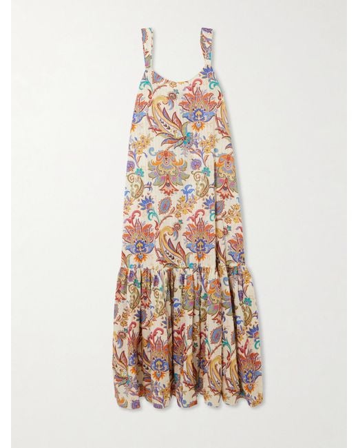 Etro White Maxikleid Aus Baumwolle Mit Paisley-Print