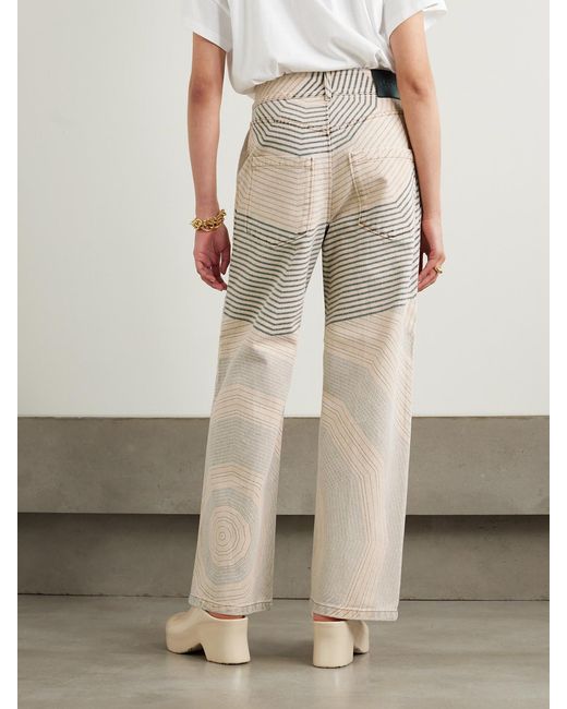 Loewe Natural Paula's Ibiza Leather-Trimmed Printed Straight-Leg Jeans