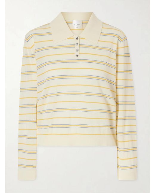 Leset Natural James Striped Merino Wool Polo Shirt