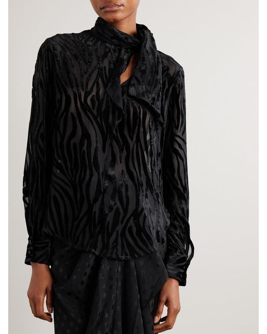 Isabel Marant Black Geona Tie-Neck Devoré-Velvet Blouse