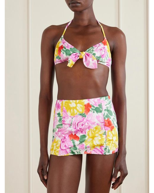Chloé Multicolor Floral-Print Halterneck Bikini Top