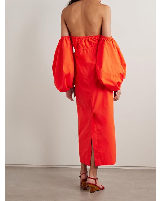 Rosie Assoulin Red Schulterfreies Midikleid Aus Baumwollpopeline