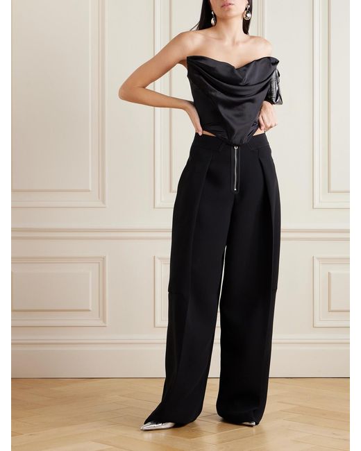 Jean Paul Gaultier Black Grosgrain-Trimmed Pleated Crepe Pants
