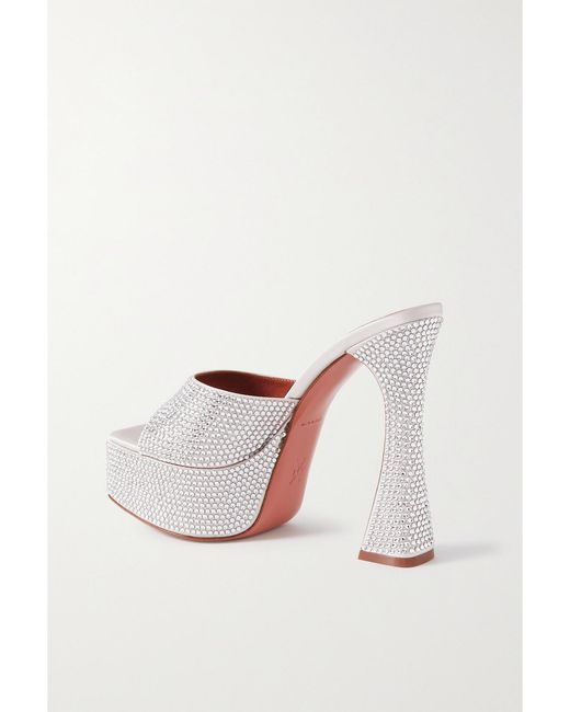 AMINA MUADDI Natural Dalida Crystal-Embellished Satin Platform Sandals