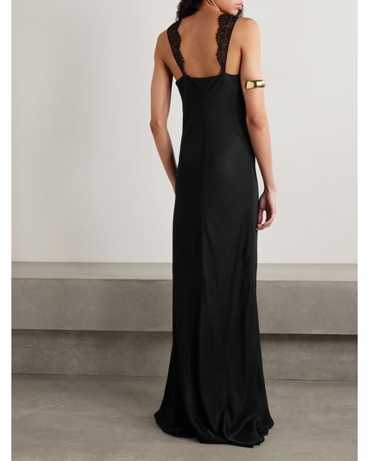Brandon Maxwell Black The Malone Robe Aus Twill Mit Spitzenbesätzen
