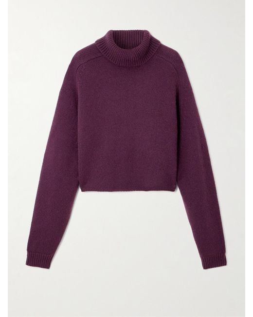 Lisa Yang Purple Cathie Cropped Cashmere Turtleneck Sweater