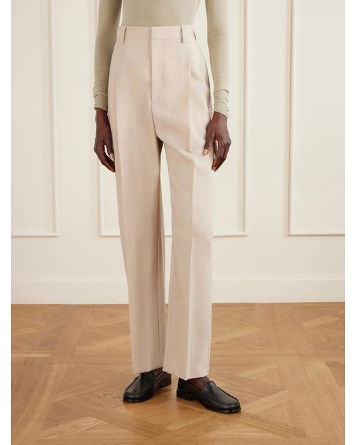 Wardrobe NYC White Pleated Wool Wide-Leg Pants