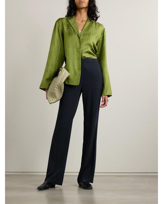 Theory Blue Plissé-Crepe Straight-Leg Pants