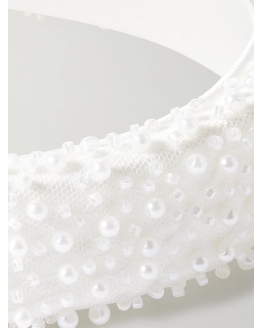 Eugenia Kim White Cora Embellished Mesh And Satin Headband