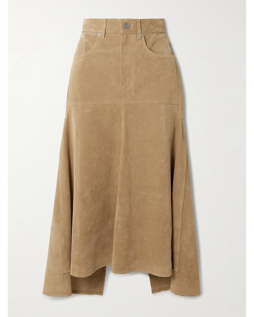 Victoria Beckham Natural Paneled Suede Midi Skirt