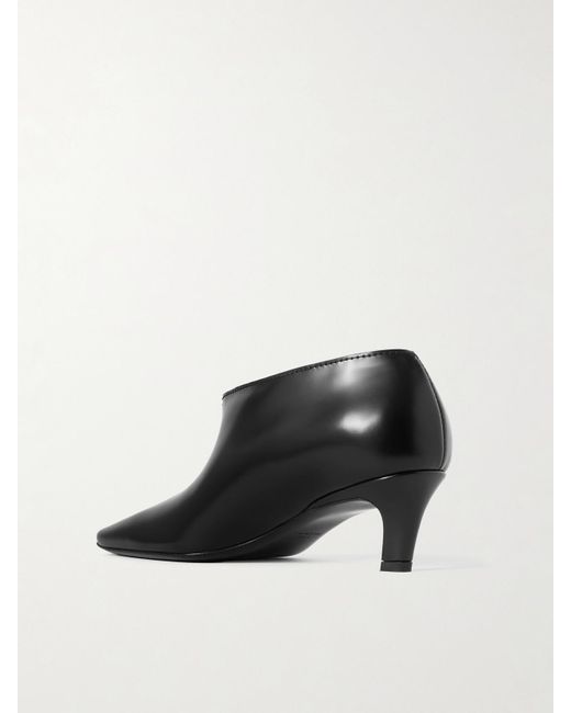Totême  Black The Wide Shaft Glossed-Leather Ankle Boots