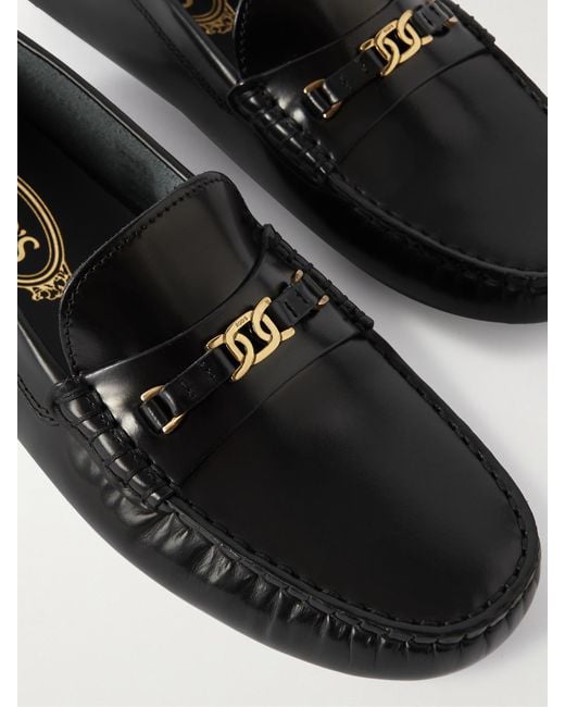 Tod's Black Gommino Embellished Patent-Leather Loafers