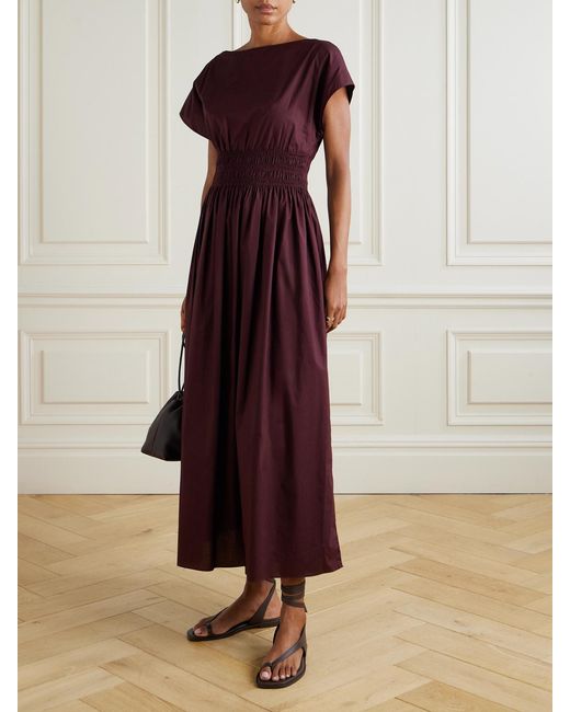Matteau Purple Shirred Organic Cotton-Poplin Midi Dress