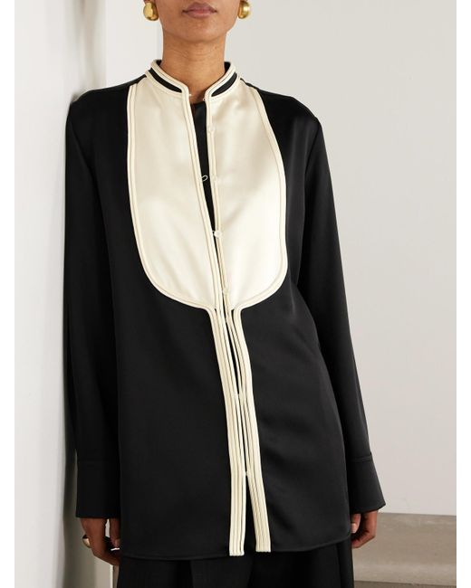 Jil Sander Black Zweifarbiges Oversized-Hemd Aus Crêpe Mit Paspeln