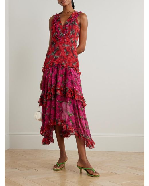 Saloni Jolie Tiered Floral-Print Chiffon And Crepon Maxi Dress