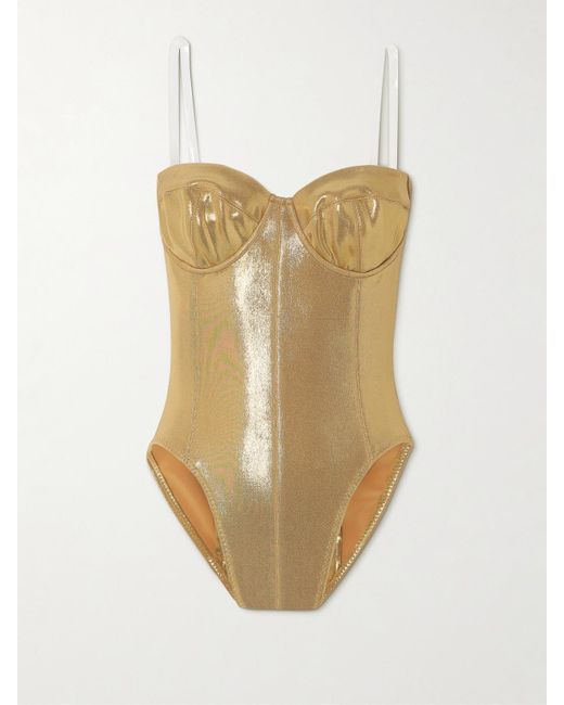 Norma Kamali Natural Corset Mio Badeanzug Aus Stretch-Lamé Mit Bügeln