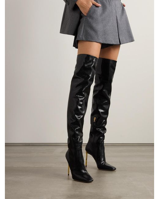 Tom Ford Black Snake-Effect Patent-Leather Over-The-Knee Boots