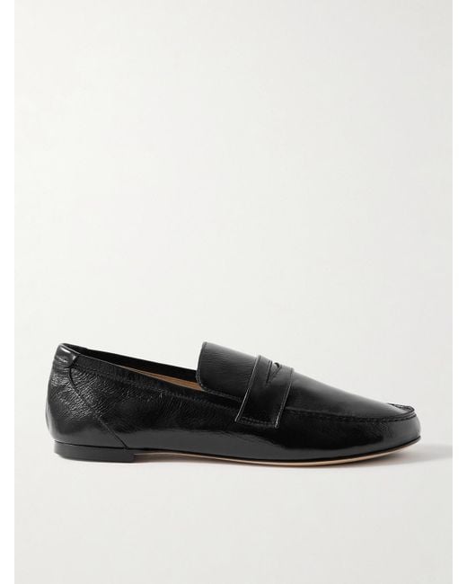 Jamie Haller Black Crinkled-Leather Loafers