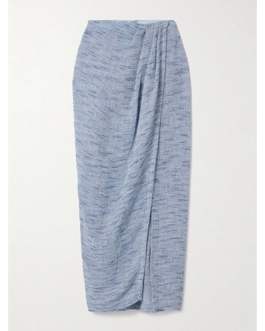 Lisa Marie Fernandez Blue Pleated Striped Linen-Blend Gauze Pareo