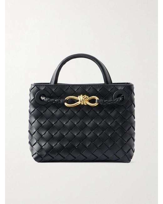 Bottega Veneta Black Mini Andiamo Intrecciato Leather Tote