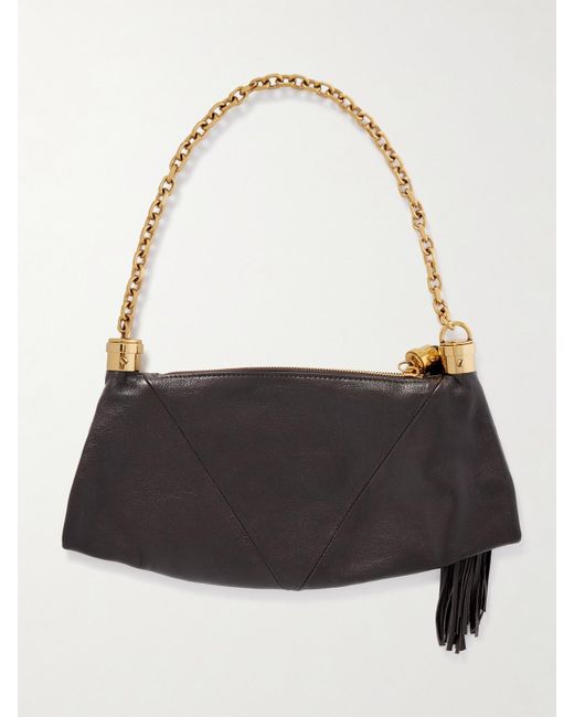 Chloé Black Foulard Schultertasche Aus Strukturiertem Leder Mit Troddel