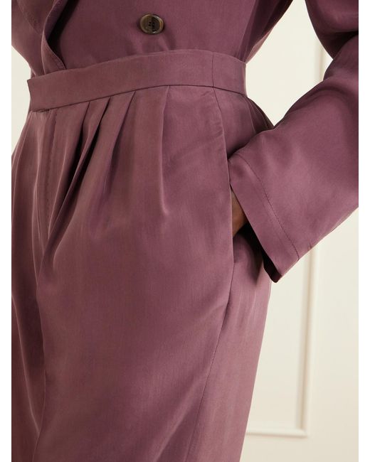 Saint Laurent Blue Pleated Silk-Habotai Straight-Leg Pants