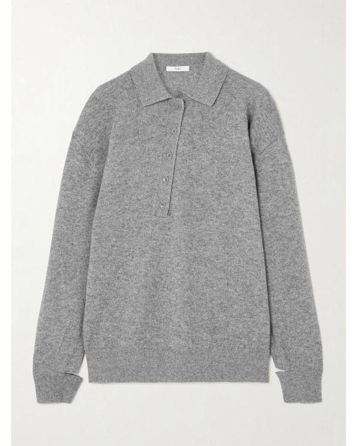 Tibi Gray Oversized-Pullover Aus Einer Gerippten Woll-Kaschmirmischung Mit Polokragen