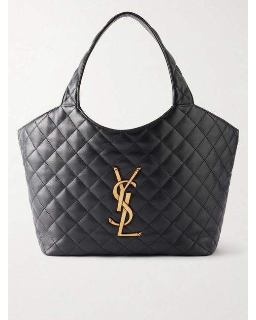 Saint Laurent Black Icare Logo-Embellished Medium Matelassé Leather Tote