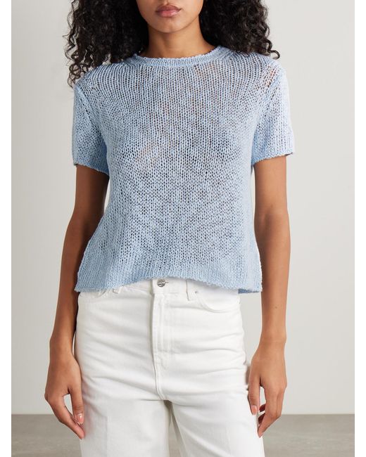 James Perse Blue Open-Knit Cotton And Linen-Blend T-Shirt