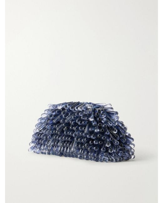 Cult Gaia Blue Jaala Nano Beaded Leather Clutch
