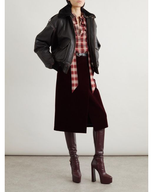 Saint Laurent Black Lederjacke Mit Shearling