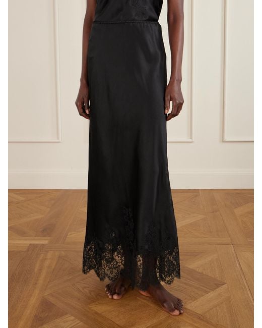 Carine Gilson Black Lace-Trimmed Silk-Satin Midi Skirt